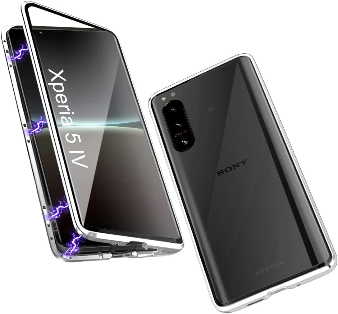 QUIETIP Case Compatible Sony Xperia 5 Iv,Magnetic Metal Frame Clear Tempered Glass + Hard PC Matte Back Non Slip Shockproof Case with Camera Protector,Silver  QUIETIP   
