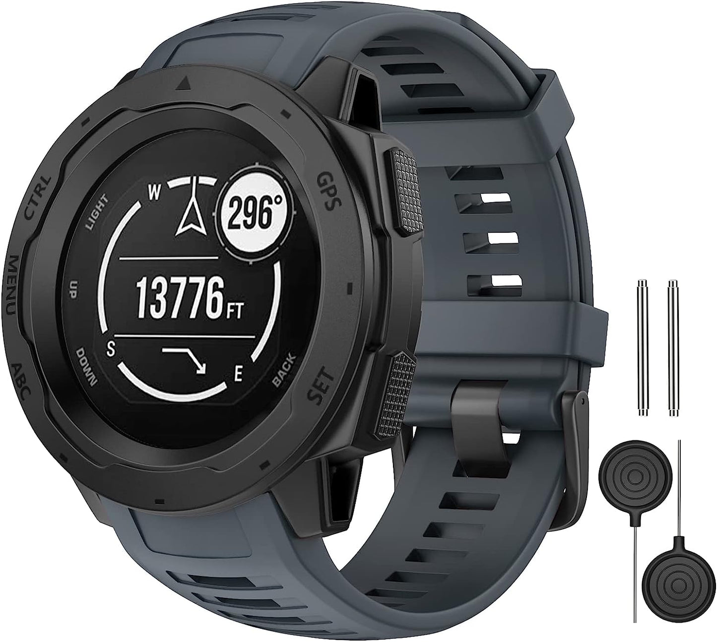 MYSNBKN Compatible with Garmin Instinct Band, Soft Silicone Replacement Watch Strap for Garmin Instinct/ Solar/ Tactical  MYSNBKN Grey  