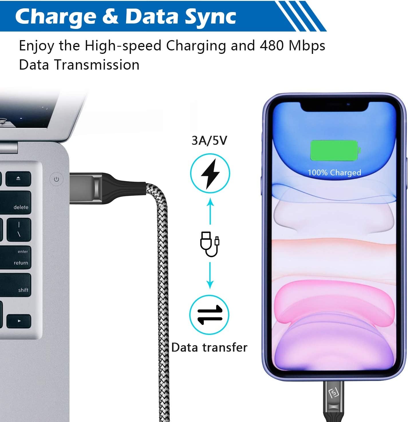 WHIRELEAST Iphone Charger Cable 10 FT with Wall Plug, Braided Long Iphone Charging Cord + Dual USB Wall Charger Block Adapter Compatible with Iphone 12/11/11 Pro Max/Xs/Xr/X/8/7/6 Plus, Ipad (4-Pack)  WHIRELEAST   