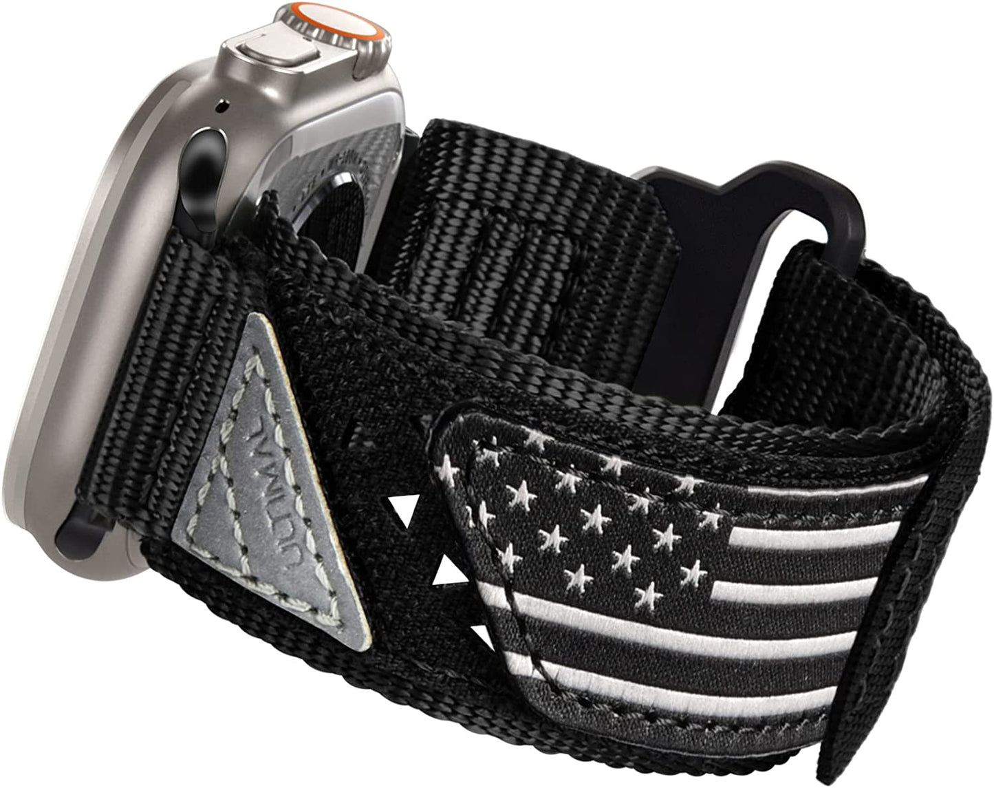 ULTIMAL Band Compatible with Apple Watch 49Mm 45Mm/44Mm/42Mm 41Mm/40Mm/38Mm, Tough Breathable Nylon Sports Strap, Hollow Out Design for Iwatch Series 8/7/6/5/4/Se/3/2/1/Ultra  ULTIMAL Black USA Flag 42mm/44mm/45mm L 