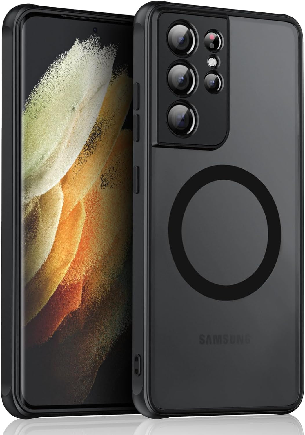 Hikerclub Galaxy S22 Ultra 5G Case, Compatible with Mag Safe Wireless Charger, Translucent Frosted Matte Back Soft Silicone Frame Military Grade Shockproof Case Cover for Galaxy S22Ultra Matte Green  HikerClub Black S21 Ultra 