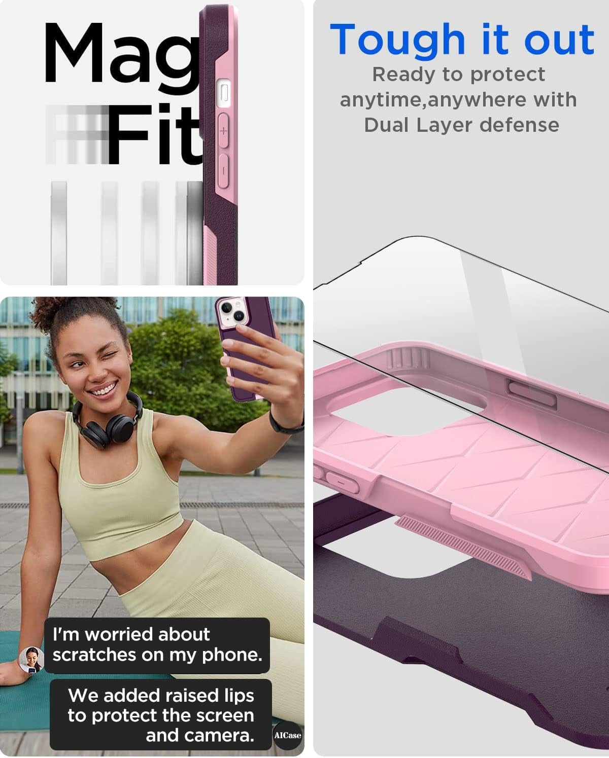 Aicase for Iphone 13 Case with Glass Screen Protector,Heavy Duty Drop Protection Full Body Rugged Shockproof Military Protective Tough Durable Cover for Iphone 13 6.1"_4  AICase   