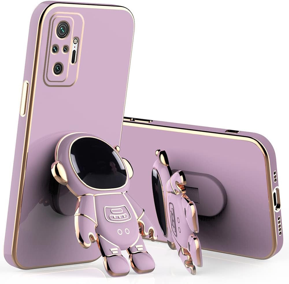 Compatible with Xiaomi Redmi Note 10 Pro Case Silicone TPU Plating, Xiaomi Redmi Note 10 Pro Cases Cute Astronaut Pattern Phone Case with Stand (Pink)  Tiwinxing Purple  