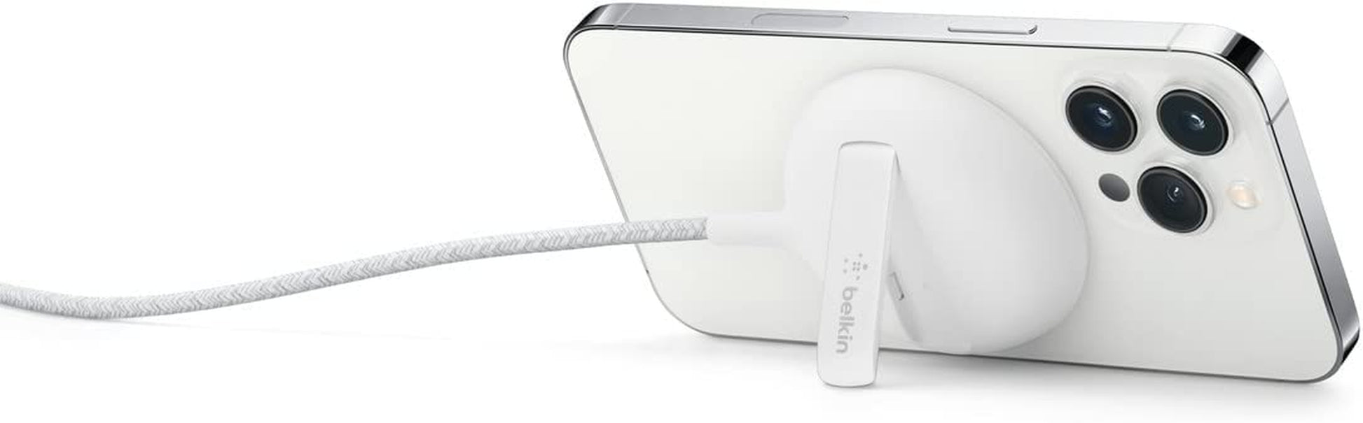 Belkin Wireless Charger Fast Charging up to 15W with Official Made for Magsafe Module and Pad Style, Kick Stand for Iphone 14, 14 Plus, 14 Pro, 14 Pro Max, 13, 12, and Other Magsafe Iphones  Belkin White Without Power Supply - Metal Kickstand 