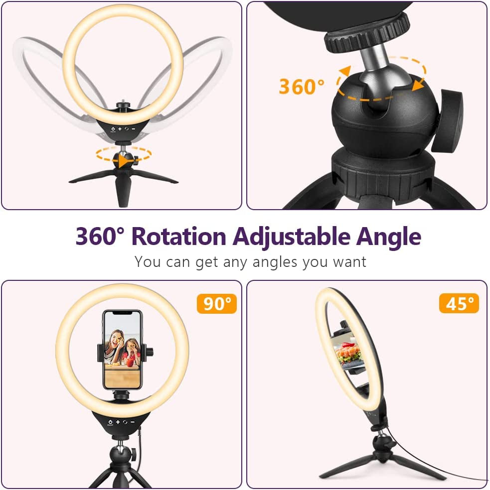 Eicaus Desktop 10'' Selfie Ring Light with Tripod Stand and Cell Phone Holder, Dimmable LED Circle for Computer/Zoom Call/Live Streaming/Makeup/Youtube/Tik Tok, Compatible Most Phones (TBC001)  Eicaus   