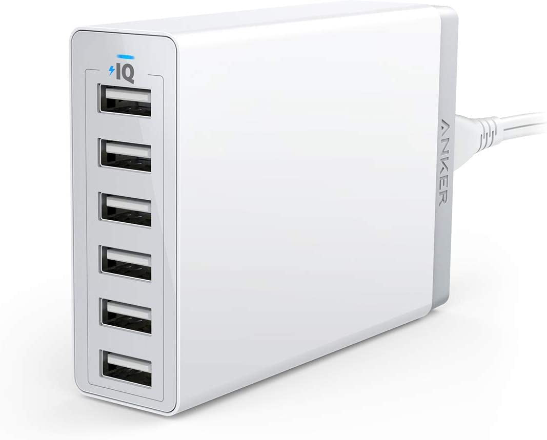 Anker Charger, 60W 6 Port USB Charging Station, Powerport 6 Multi USB Charger for Iphone 14/Pro/Pro Max/13/12, Ipad Pro/Air/Mini, Galaxy S23/S22/S21, Note 20 Ultra, LG, HTC, and More  ANKER White  