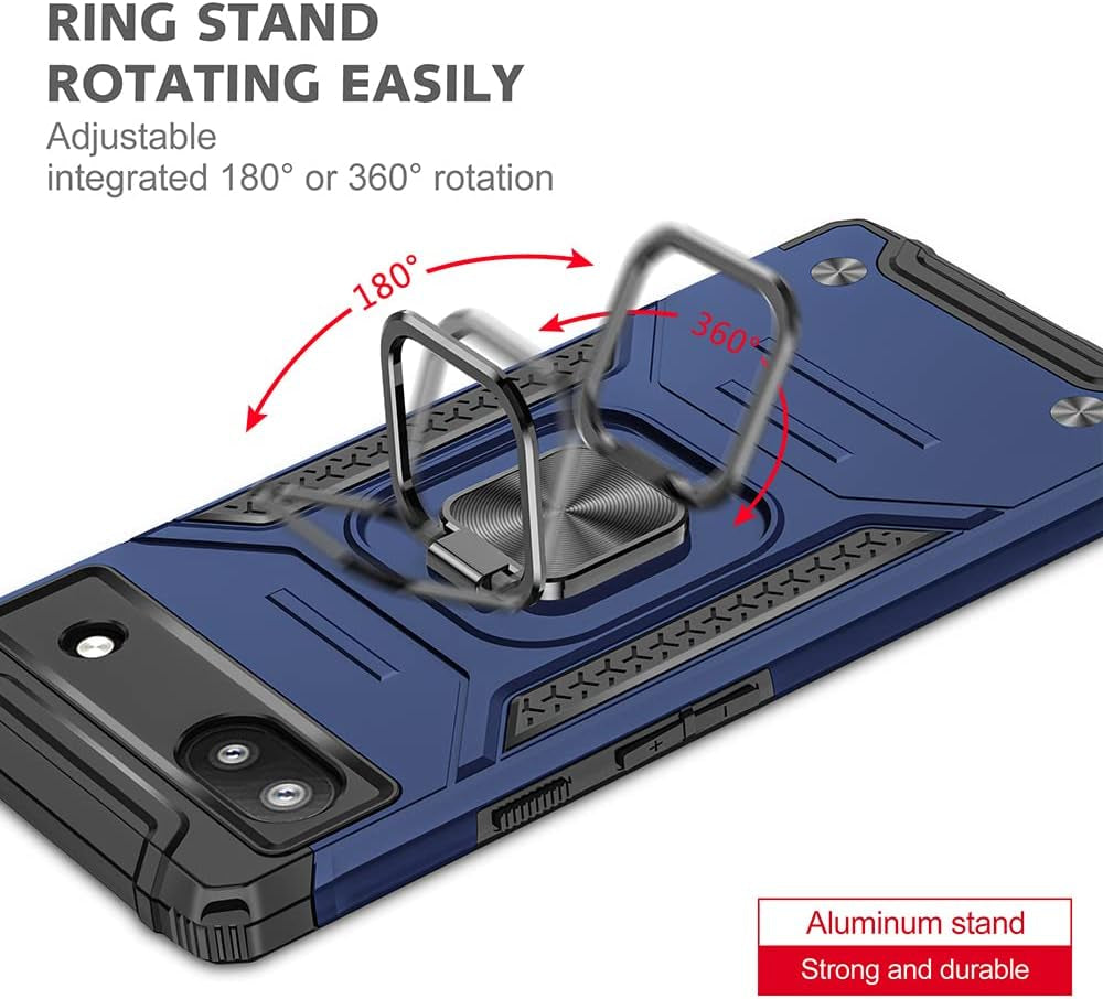 For Pixel 6A Case, Google Pixel 6A Case with HD Screen Protector, 360°Military Grade Rotatable Kickstand (Heavy Duty) Shockproof Protective Cases for Pixel 6A Case (Blue)  HNHYGETE   