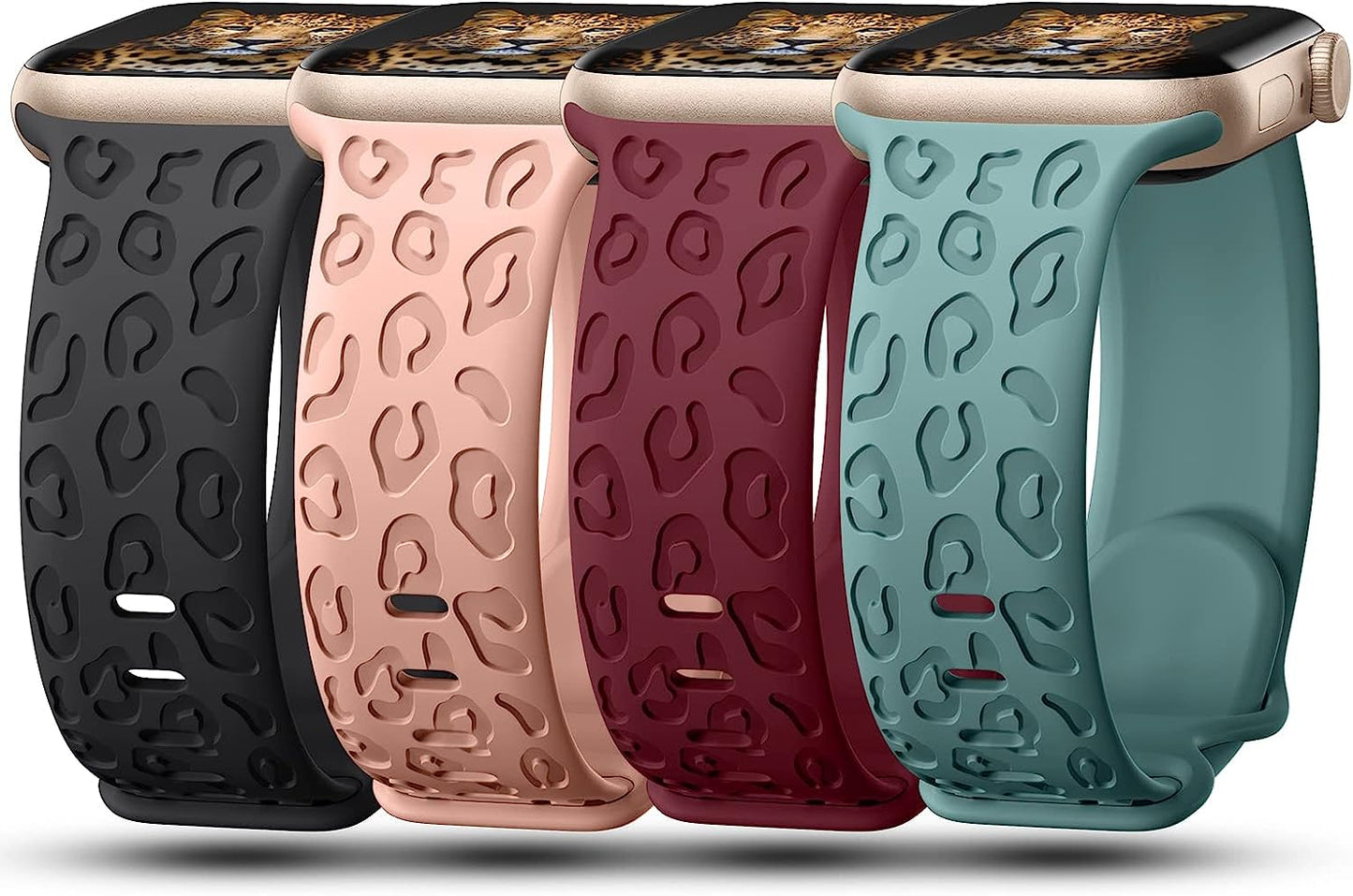 Creategreat Engraved Bands Compatible with Apple Watch Band 45Mm 44Mm 42Mm 41Mm 40Mm 38Mm, Leopard Flower Boho Pattern Soft Silicone Strap Compatible with Iwatch Series 8 7 6 5 4 3 2 1 SE, Women Men  CreateGreat Black,Wine Red,Sand Pink,Cactus 45MM/44MM/42MM 