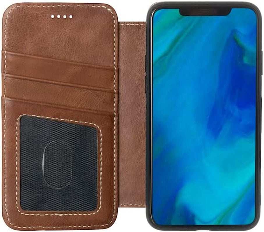 Wilken Iphone 14 Pro Max Leather Wallet Case with Detachable Magnetic Phone Case | Compatible with Magsafe and All Wireless Charging Accessories | Leather Magnetic Wallet Case (14 Pro Max, Brown)  W WILKEN   