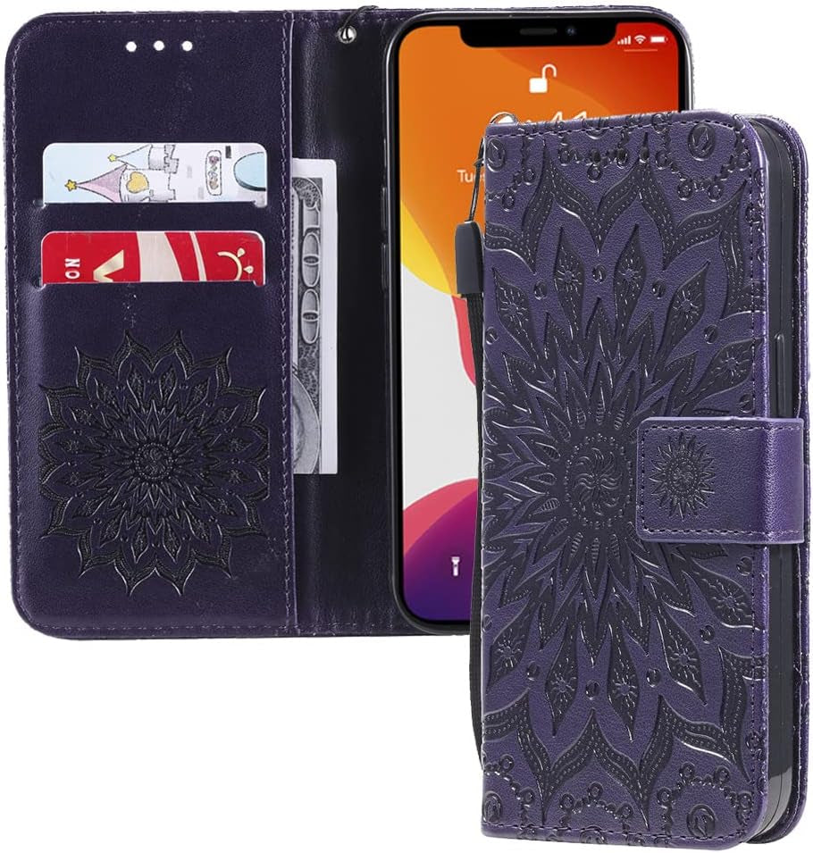 Asdsinfor LG G8 Case Stylish Advanced Embossing Wallet Case Credit Cards Slot with Stand for PU Leather Shockproof Flip Magnetic Case for LG G8 / LG G8 Thinq/Lg G8S Sunflower Blue KT  Asdsinfor Kt Sunflower:Purple  