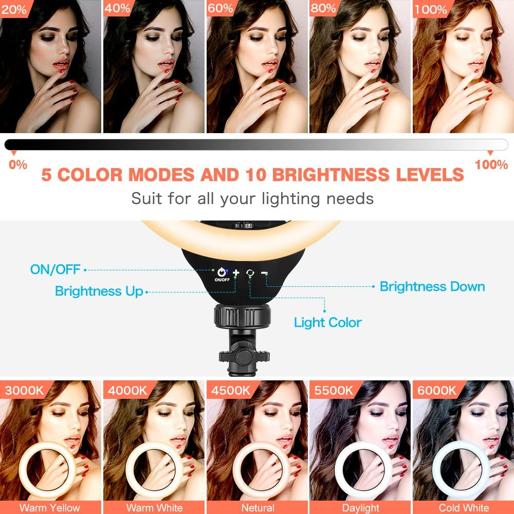 Aureday 12” LED Ring Light with Stand and Phone Holder, Video Light 3000K-6000K Dimmable Selfie Ringlight for Youtube Video/Live Stream/Makeup  Aureday   