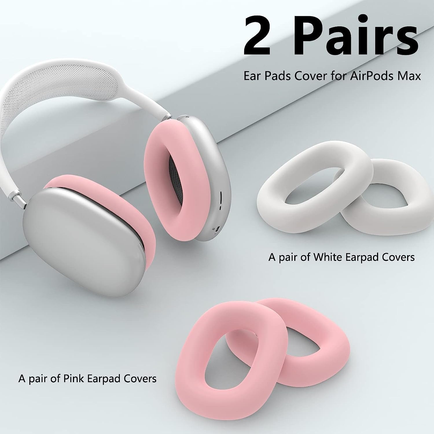 [2 Pairs] Silicone Ear Pads Cover for Airpods Max Headphones Cushions, Sweatproof Earpad Case Cover Accessories Soft Silicone Skin Protector for Apple Airpods Max Ear Pads (Pink-White)  Mindresy   