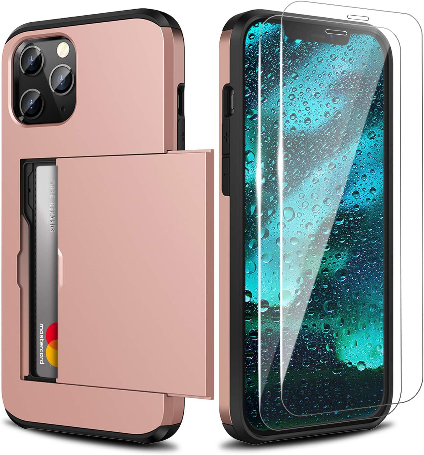 Zuslab Wallet Case Compatible with Apple Iphone 12 Pro Max, Cover with Card Holder, Shockproof anti Scratch Replacement for Iphone 12 Pro Max, with Screen Protector [X2Pack] Dark Blue  ZUSLAB Rose Gold  