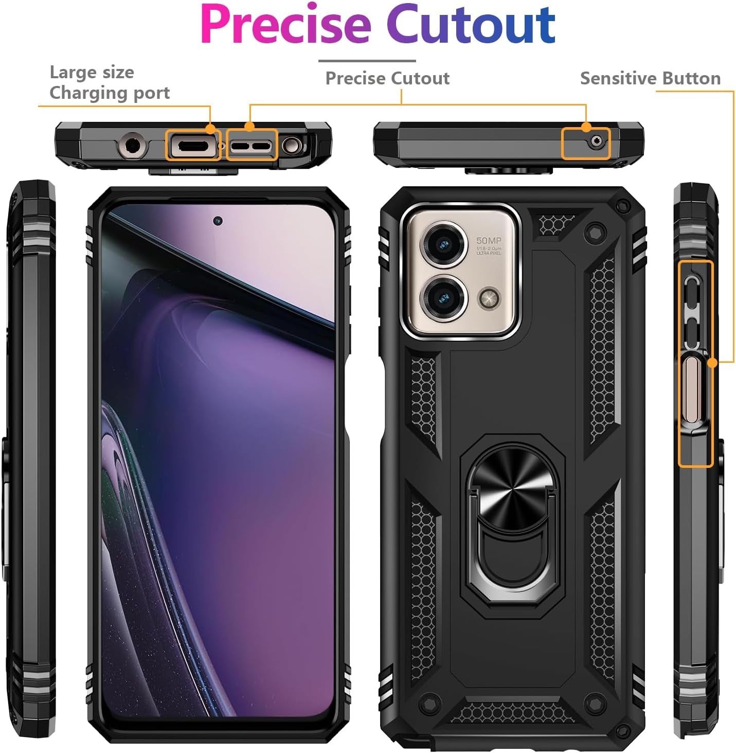 For Motorola Moto G Stylus 5G 2023 Case with 2 Pcs Tempered Glass Screen Protector, [Military-Grade] Rugged Heavy Duty Shockproof Phone Case Cover with Kickstand for Moto G Stylus 5G 2023, Black  Steuscey   