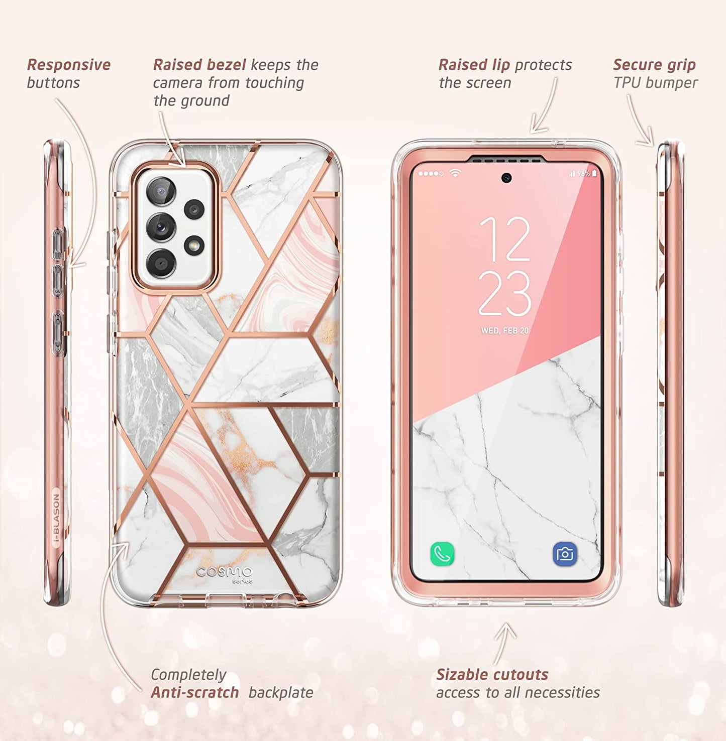 I-Blason Cosmo Protective Case for 6.5-Inch Samsung Galaxy A53 5G (2022), Marble Pink  i-Blason   