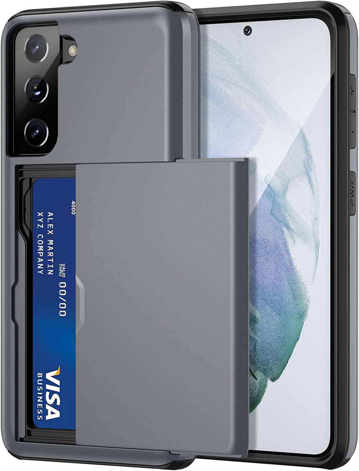 Jiunai for Samsung S21 Case, Galaxy S21 Case Credit Card Ids Cash Holder Shell Wallet Case Slide Cover Dual Layer Hard PC Soft TPU Rubber Cover Phone Case for Samsung Galaxy S21 5G 6.2'' 2021 Navy  Jiunai Grey  