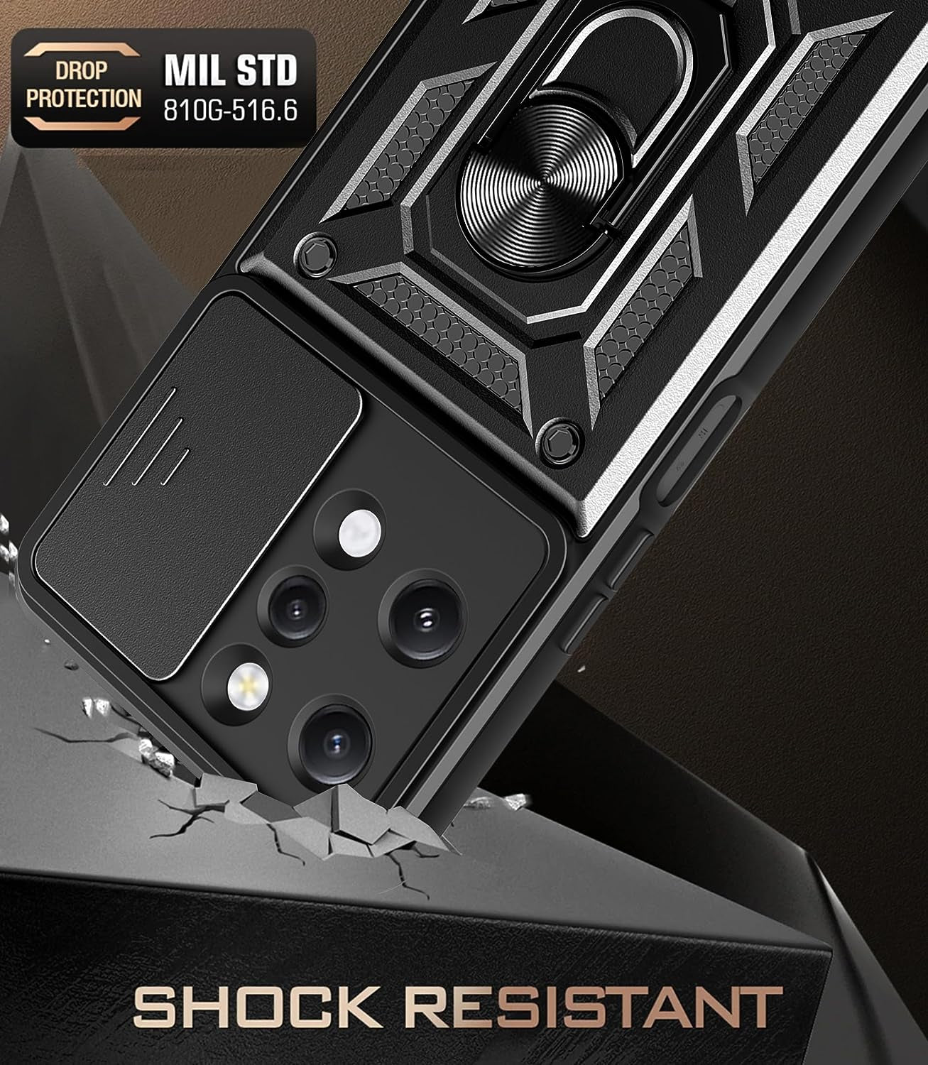 ZMONE Phone Case for Xiaomi Redmi 12 4G Case with Glass Screen Protector, [2 Pack] Built Slide Camera Protection Cover,Military Heavy Duty Full Body Protective Phone Case - Black  Chengmi   