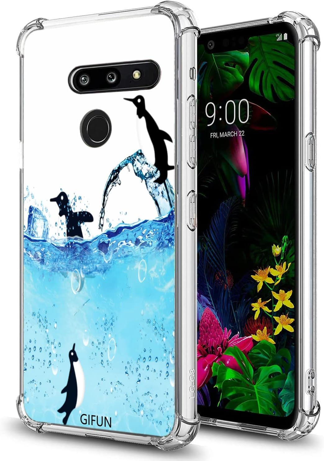 Penguins Case for LG G8 Thinq,Gifun Hard PC+ TPU Bumper Clear Protective Case Compatible with LG G8 Thinq 2019 Release - Sea Penguins  Gifun   