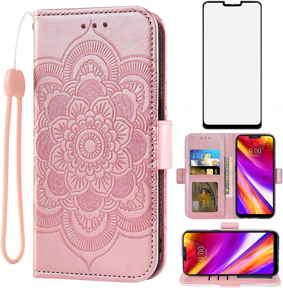 Asuwish Compatible with LG G7 Thinq Wallet Case and Tempered Glass Screen Protector Flip Card Holder Cell Phone Cover for LGG7 One G 7 plus LG7 Fit Lg7Thinq 7G Thin Q G7+ G7Thinq Lgg7Thinq Women Red  Asuwish Rose Gold  