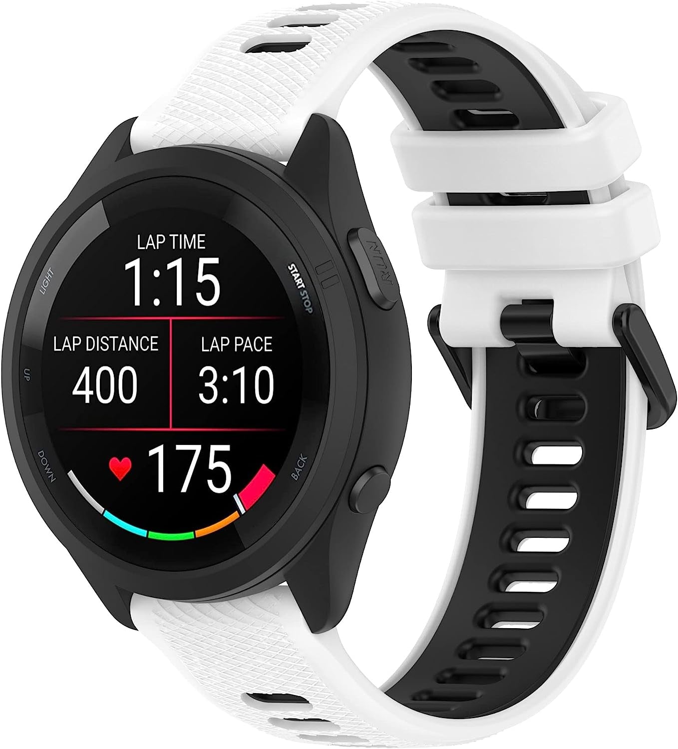 Replacement Band for Garmin GPS Running Smartwatch Band,Soft Silicone Adjustable Sport Band, Easy Change Silicone Replacement Soft Rubber Watch Band  Gusfeliz White/Black 20MM 