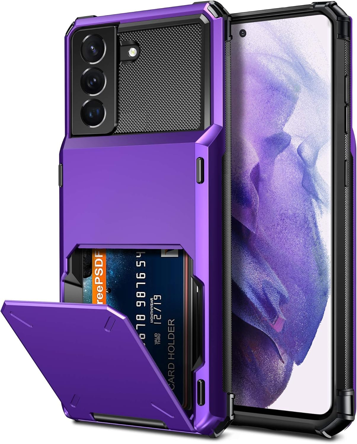 Vofolen for Galaxy S21 plus Case Wallet Credit Card Holder 4-Card Flip Cover ID Slot Back Hidden Pocket Dual Layer Protective Hybrid Hard Shell Bumper Armor Case for Samsung S21+ S21 plus 6.7 Purple  Vofolen   