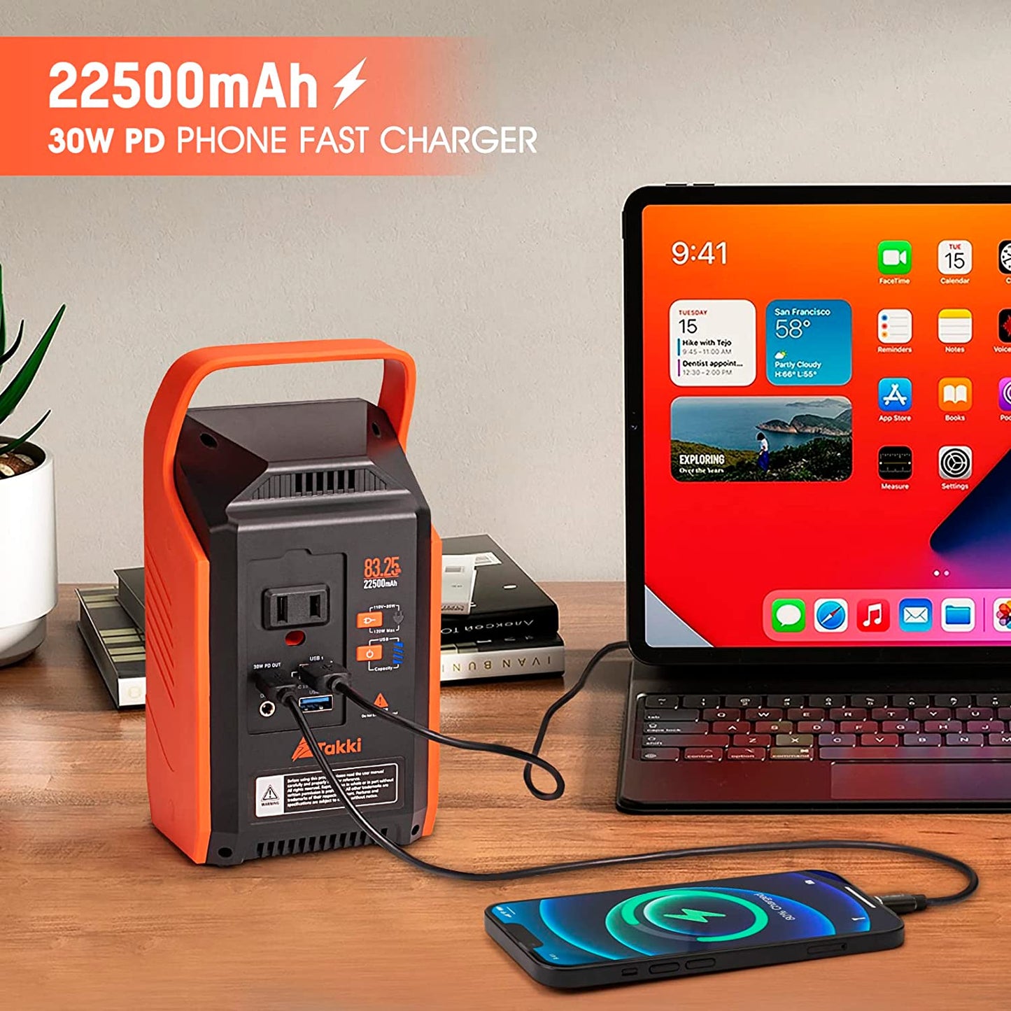 83Wh Portable Power Station, Takki Camping Solar Generator Power Bank with Flashlight and 110V AC Outlet Battery Backup for Camping, Home, Laptop, Emergency (Solar Panel Not Included)  Shenzhen Sbase Electronics Technology Co.,Ltd   