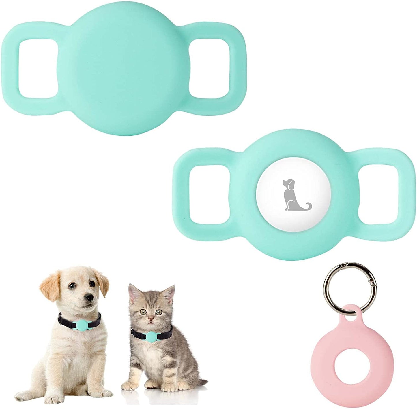 Puppydoggy 2 Pack Airtag Holder for Collar, Dog Cat Tracker Case, Silicone Airtag Case Waterproof, Scratch-Resistant, Anti-Lost & 1 Pack Airtag Keychain Holder for Bag, Suitcase (Small, Yellow)  Demao Mint Green Small 