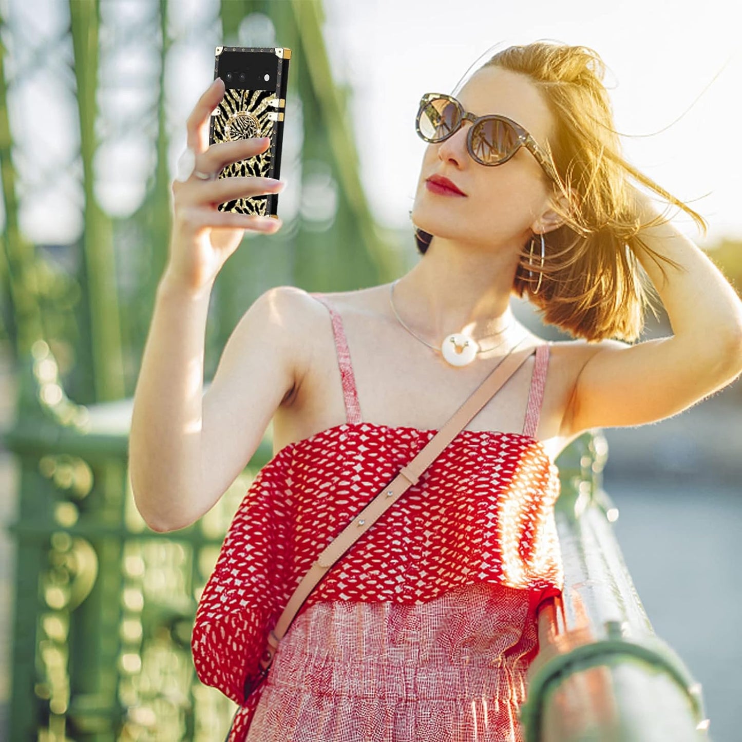 Designed for Google Pixel 6 Phone Case Luxury Square Case Drop Shockproof Protection Cover Elegant Cute Shining Retro Golden Glitter Leopard Cheetah Case for Google Pixel 6 - Leopard  Easyscen   