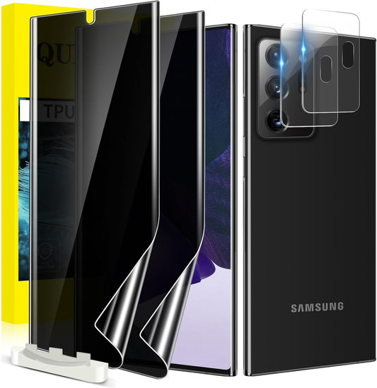 QUESPLE for 2 Pack Samsung Galaxy Note 20 Ultra Privacy Screen Protector [Support Fingerprint Reader] Anti-Spy Full Adhesive TPU Flexible Film + 2 Pack Camera Lens Glass Protector for Galaxy Note 20 Ultra 5G 6.9"  QUESPLE   