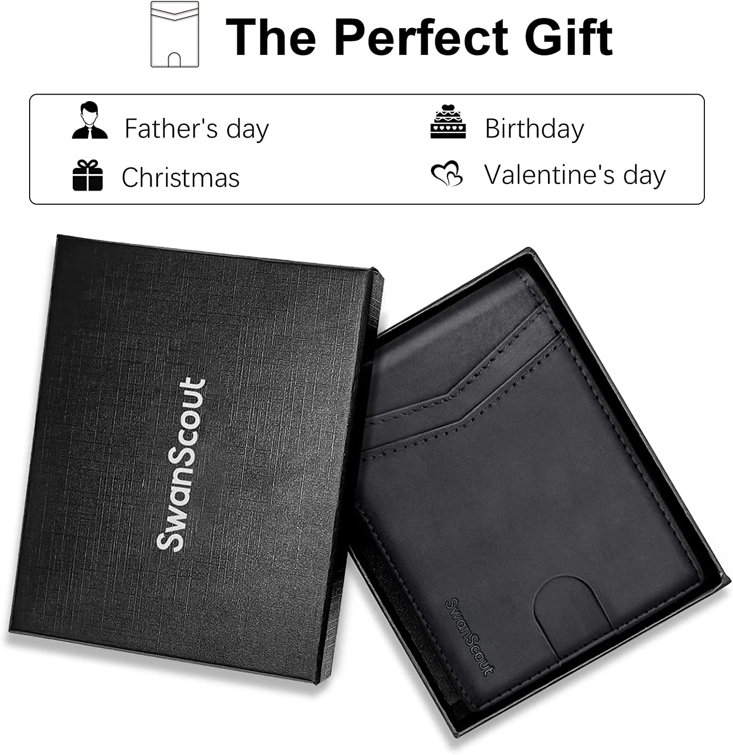 Swanscout Wallet for Smarttag & Smarttag+ Plus, Money Clip Version, RFID Blocking Genuine Leather Bifold Wallet with Gift Box (Black)  Shenzhen Xuanfeng Innovations Technology Co., Ltd.   