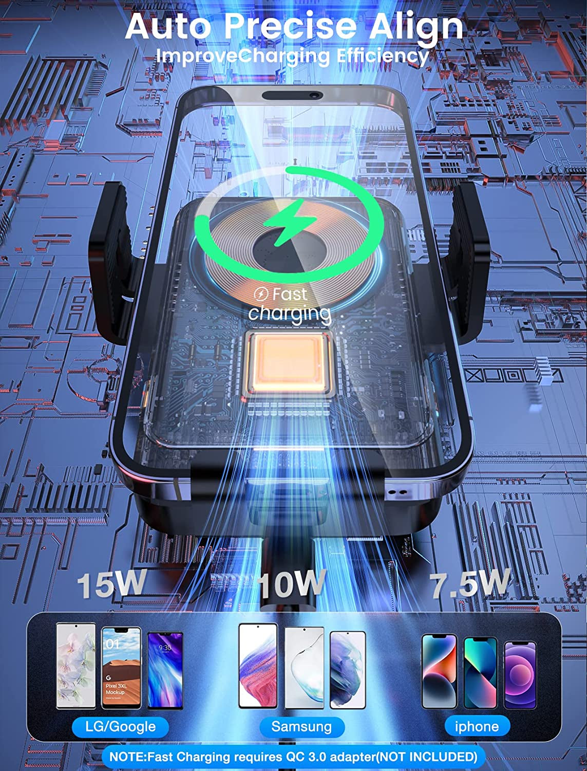 Wireless Car Charger, MOKPR 15W Fast Charging Car Mount Auto-Clamping Car Charger, Dashboard Windshield Phone Holder Compatible with Iphone 14/13/13 Pro/12 Pro/12/11/X/8, Samsung S23/S22/S10/S9/S8  MOKPR   