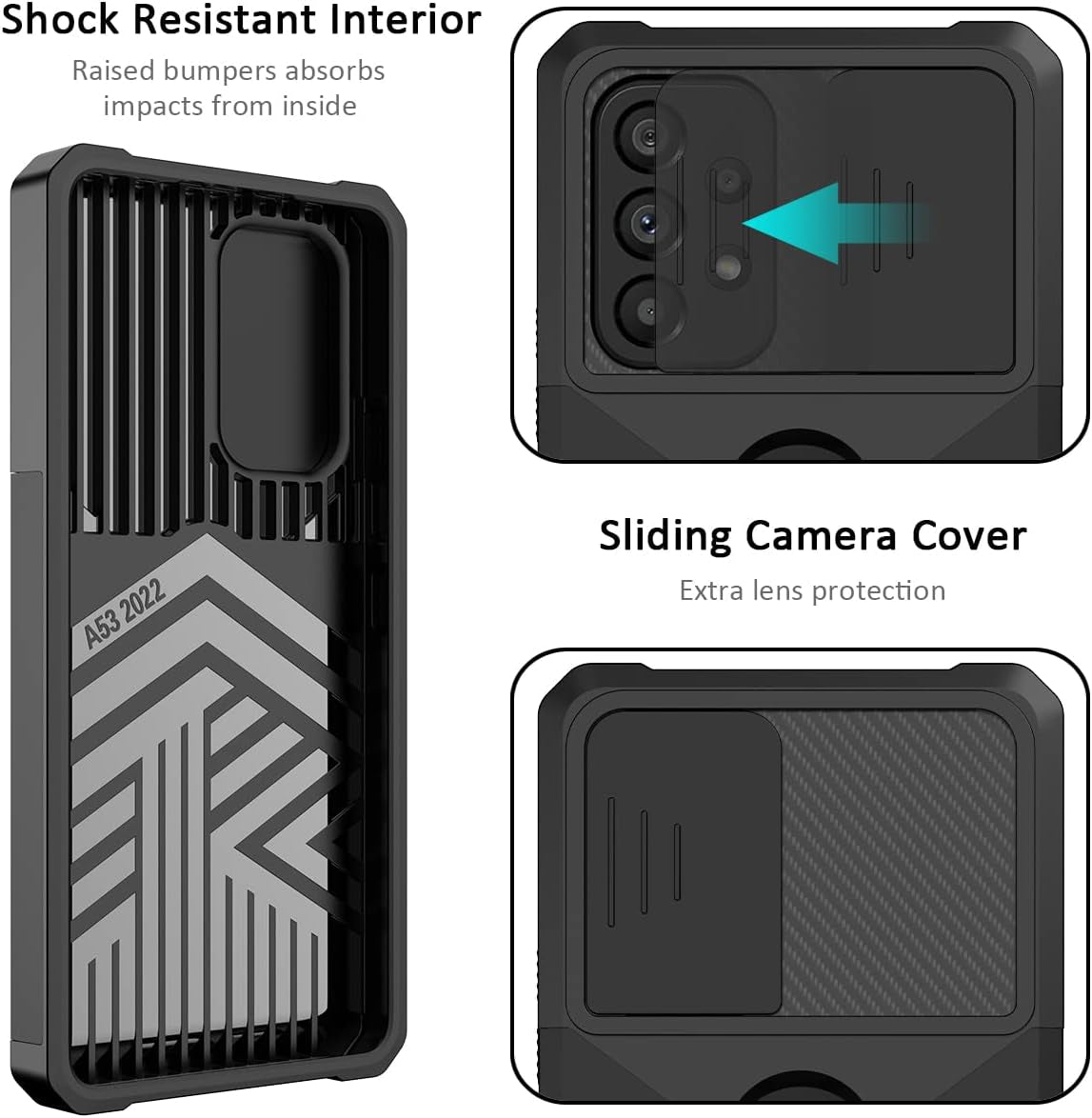 Nvollnoe for Samsung A53 5G Case with Sliding Camera Cover Heavy Duty Protective Galaxy A53 Case with Card Holder Magnetic Rotate Ring Kickstand Phone Case for Samsung A53(Black)  Nvollnoe   