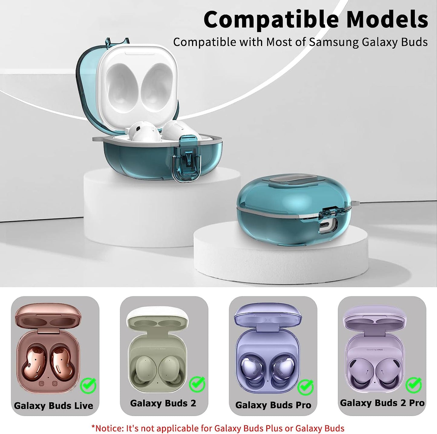 [Upgrade Lock]Case for Samsung Galaxy Buds2 Pro Case(2022)/Galaxy Buds 2 Case(2021)/Galaxy Buds Live Case(2020)/ Galaxy Buds Pro Case(2021),Hard Shell Protective Cover with Lanyard/Keychain-Clear Blue  AIBEAMER   