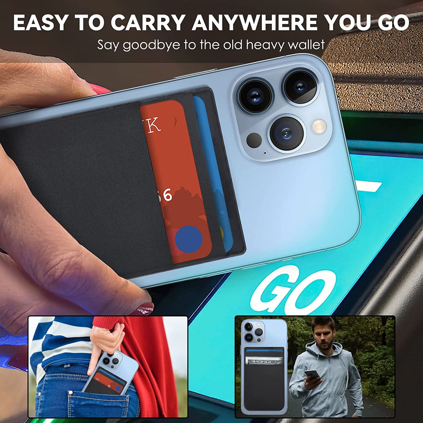 Cloudvalley Magnetic Card Wallet Designed for Iphone Magsafe, Stretchy Lycra Double Pocket Credit ID Card Holder Case for Back of Iphone 14 / Iphone 13 & 12 Mag Safe, Black  CloudValley   