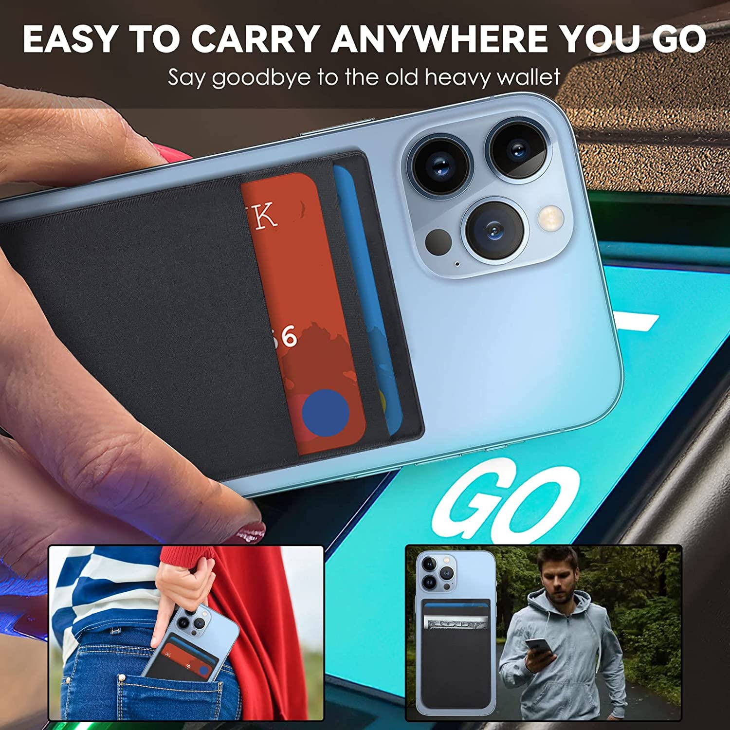 Cloudvalley Magnetic Card Wallet Designed for Iphone Magsafe, Stretchy Lycra Double Pocket Credit ID Card Holder Case for Back of Iphone 14 / Iphone 13 & 12 Mag Safe, Black  CloudValley   