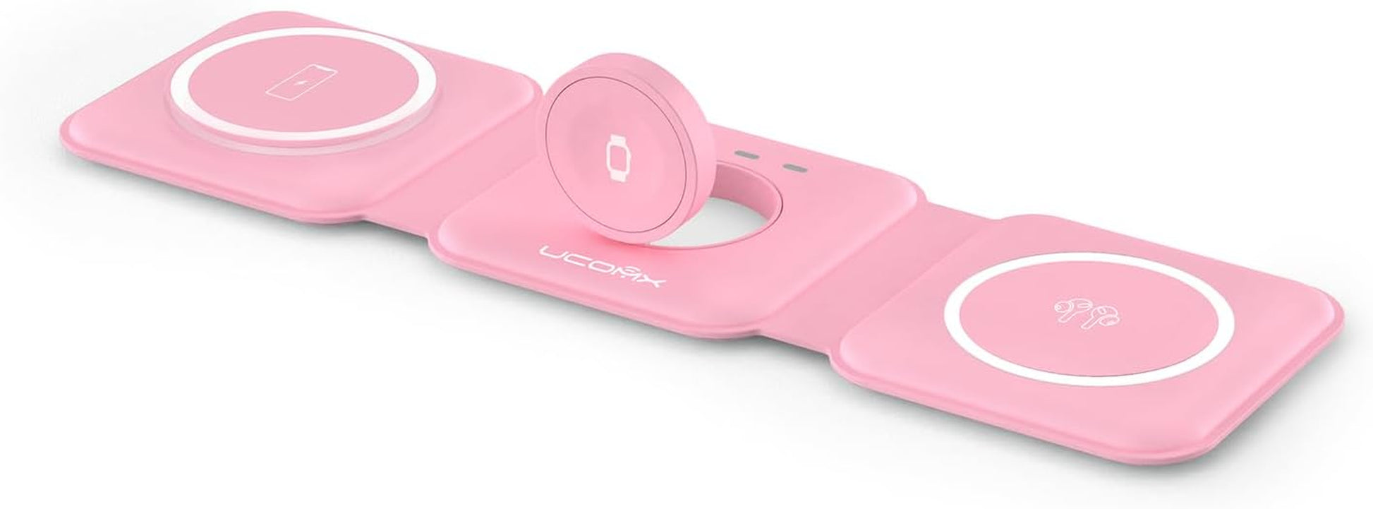 UCOMX Nano 3 in 1 Wireless Charger for Iphone,Magnetic Foldable 3 in 1 Charging Station,Travel Charger for Multple Devices for Iphone 14/13/12 Series,Airpods 3/2/Pro,Iwatch(Adapter Included)  Lilimlss LLC Pink  