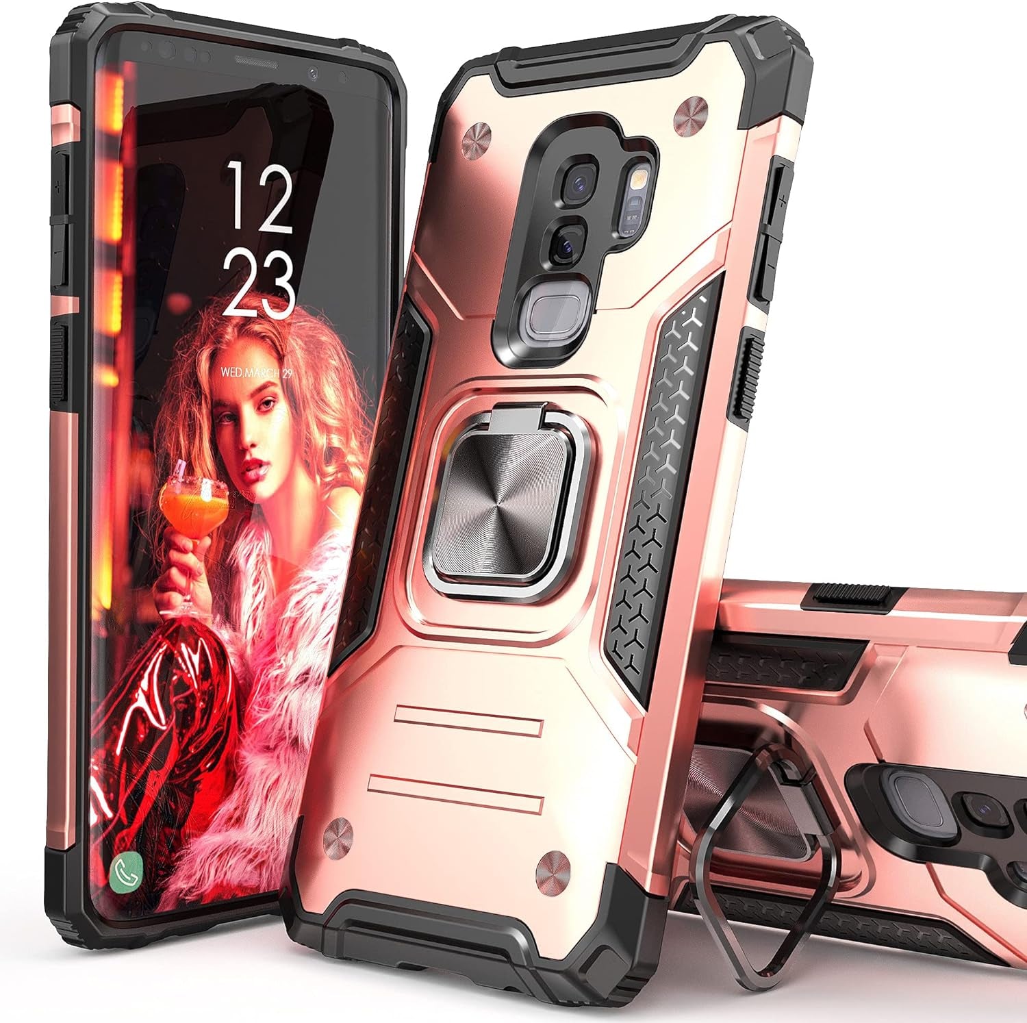 Idystar Galaxy S9 plus Case, Hybrid Drop Test Cover with Car Mount Kickstand Slim Fit Shockproof Protective Phone Case for Samsung Galaxy S9 Plus, Red  IDYStar Rose Gold  