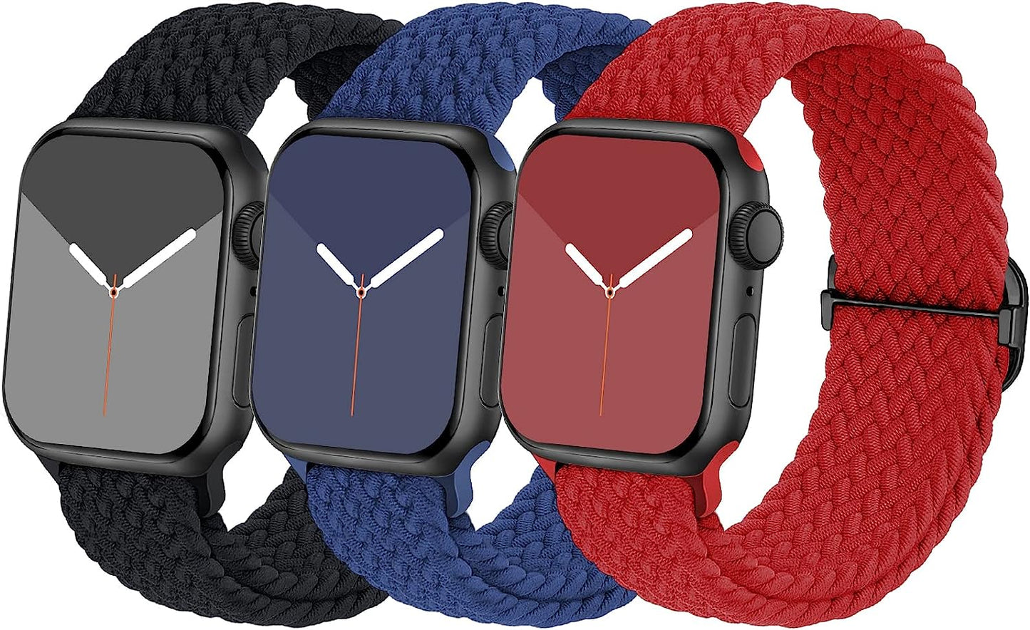 Braided Solo Loop Compatible with Apple Watch Band 38Mm 40Mm 41Mm 42Mm 44Mm 45Mm 49Mm for Women Men, Nylon Elastic Straps Wristbands for Iwatch Series Ultra SE 8 7 6 5 4 3 2 1  Suitisbest Black/Navy Blue/Red 42/44/45mm 
