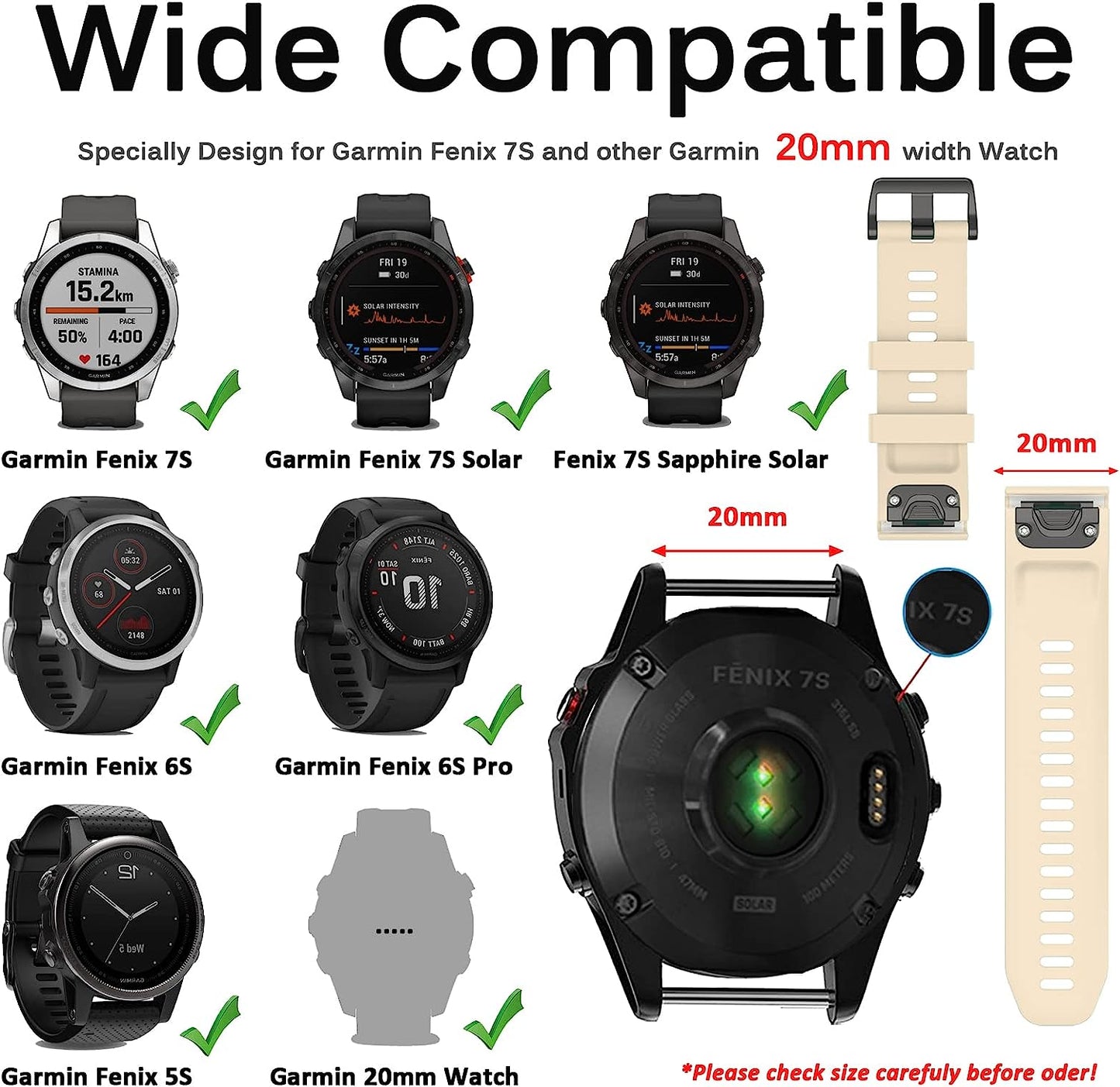 Miimall Compatible for Garmin Fenix 7S 20Mm Watch Band, Soft Silicone Strap Flexible Sport Women Man Easy-Fit Waterproof Replacement Band for Garmin Fenix 7S/7S Solar/7S Sapphire Solar/6S/5S(Cream)  Miimall   