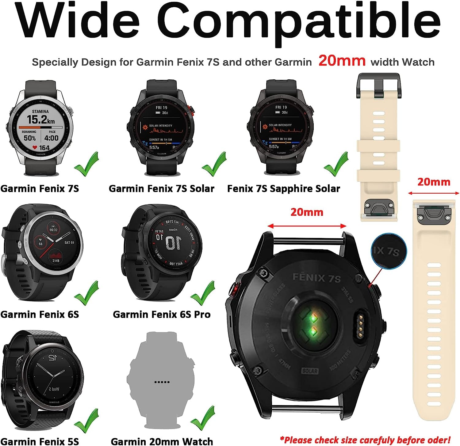 Miimall Compatible for Garmin Fenix 7S 20Mm Watch Band, Soft Silicone Strap Flexible Sport Women Man Easy-Fit Waterproof Replacement Band for Garmin Fenix 7S/7S Solar/7S Sapphire Solar/6S/5S(Cream)  Miimall   