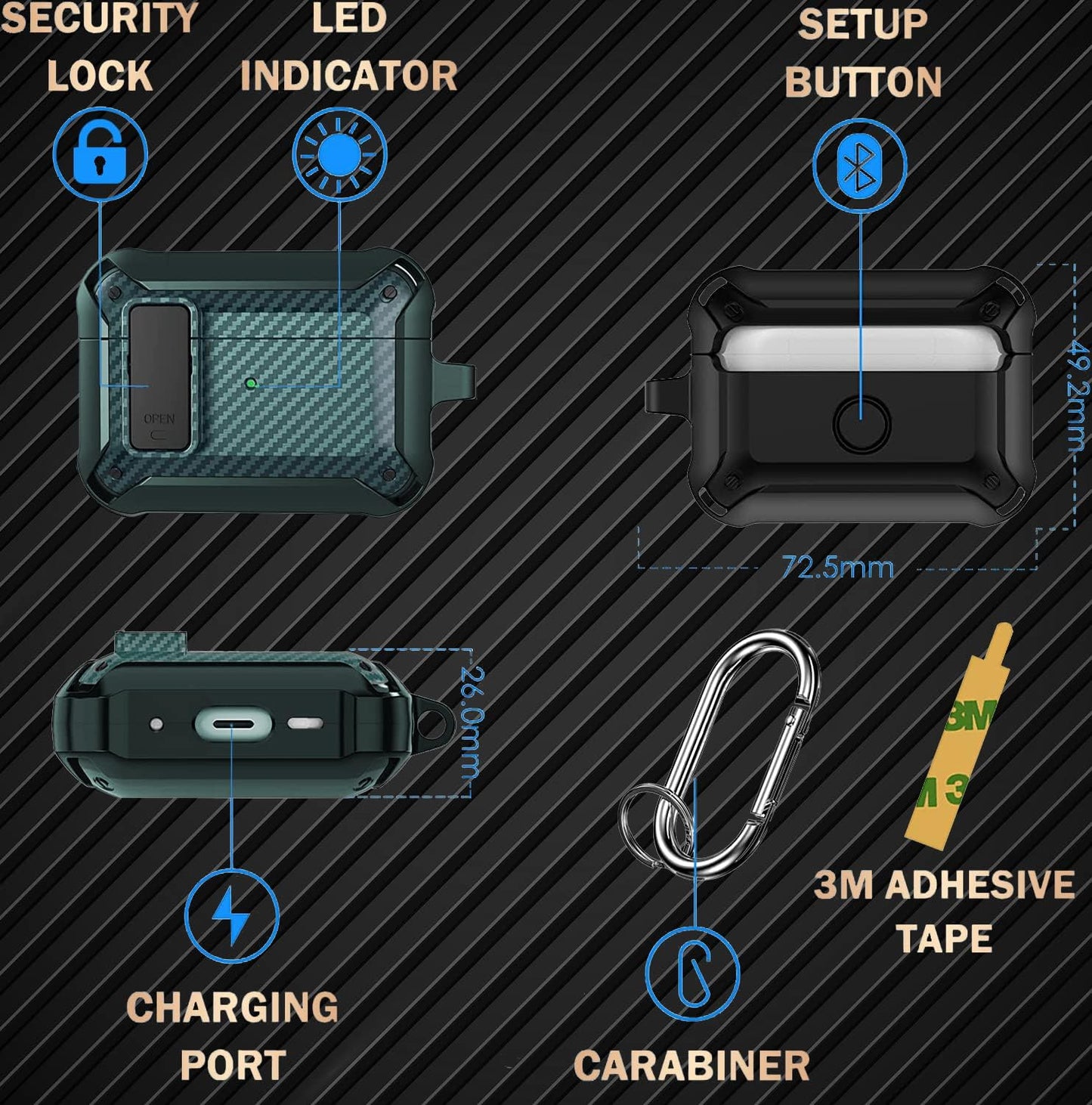 [4 in 1] Airpods Pro 2 Gen/Pro Case Lock with Cleaner Kit&Replacement Ear Tips(S/M/L), Olytop Rugged Airpod Pro 2Nd/1St Generation Protective Cover for Ipod Pro 2019/2022 with Keychain, Army Green  Olytop   