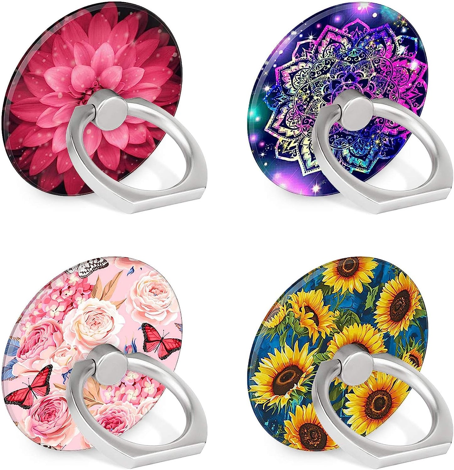 4-Pack Phone Ring Holder 360 Rotation Finger Stand Grip Kickstand for Smartphones and Tablets (Pink Marble)  Houmee Floral  