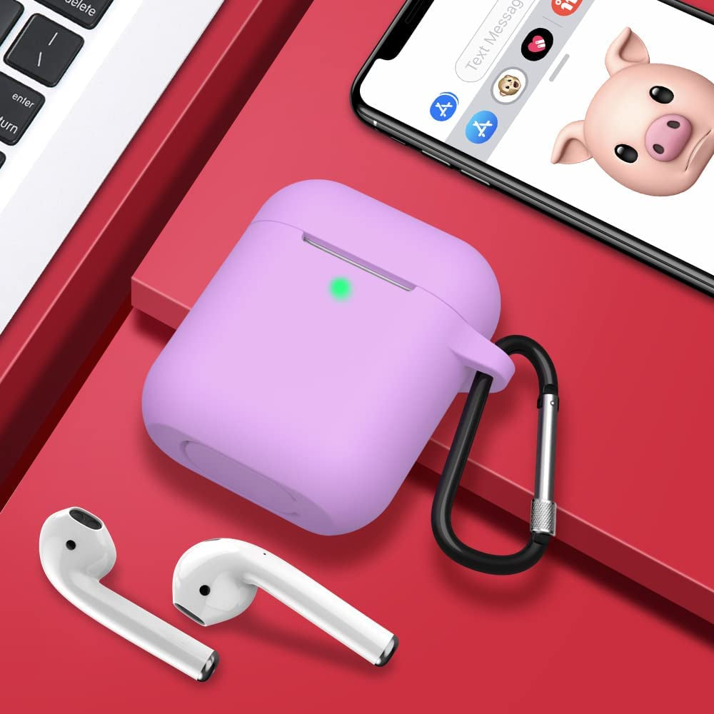 SATLITOG Airpods Case Cover with Secure Lock Keychain, Protective Silicone Cover Compatible with Apple Airpods 2Nd & 1St Charging Case - Light Purple  SATLITOG   