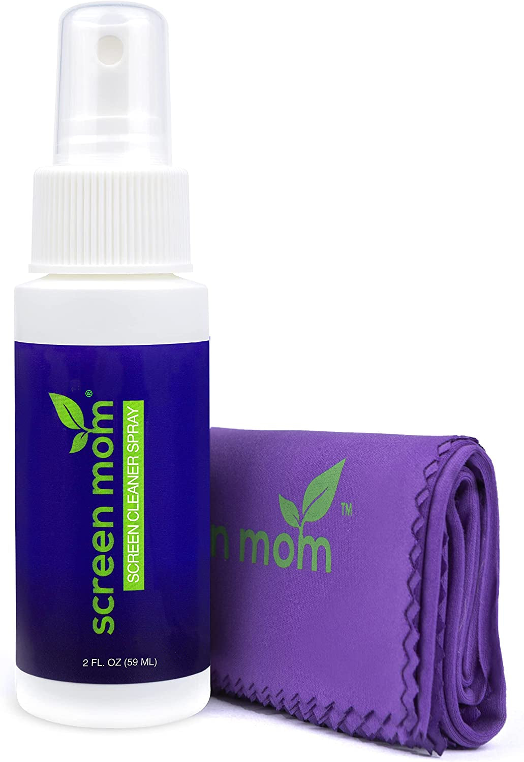 Screen Mom Screen Cleaner Kit for Laptop, Phone Cleaner, Ipad, Eyeglass, LED, LCD, TV - Includes 2Oz Spray and 2 Purple Cleaning Cloths  Screen Mom   