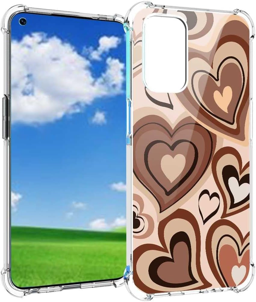 Saiaty Lideqee Designed for Oneplus Nord N200 5G/Oppo A93 5G Case, Pink Love Heart Coffee Latte Swirls Valentines Graphic Designed for Oneplus Case Women Girls, Soft TPU Trendy Case for Oneplus  saiaty lideqee Brown 2  