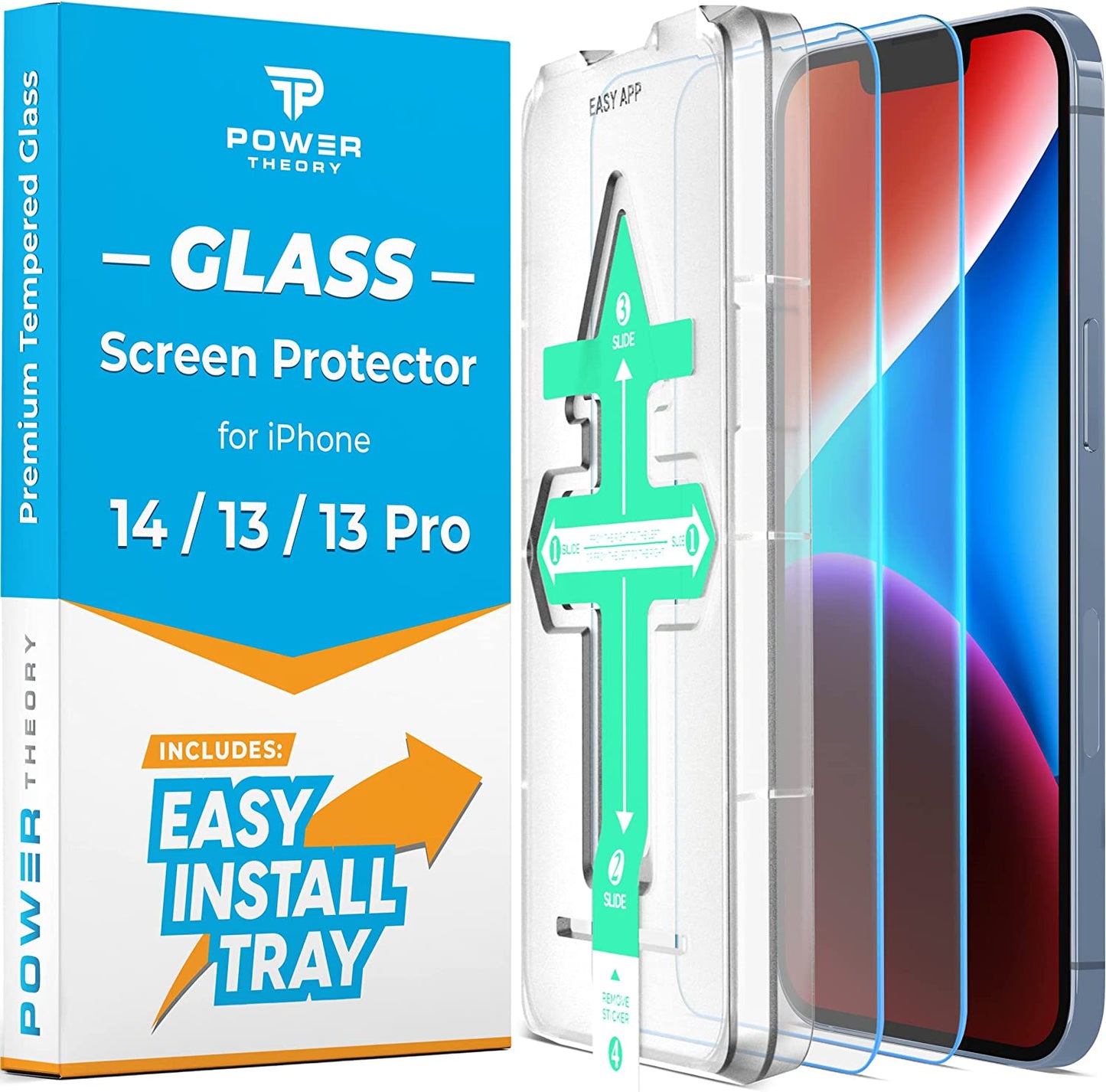 Power Theory Privacy Screen Protector for Iphone 14, Iphone 13, Iphone 13 Pro Tempered Glass anti Spy Protection with Easy Install Tray  Power Theory   