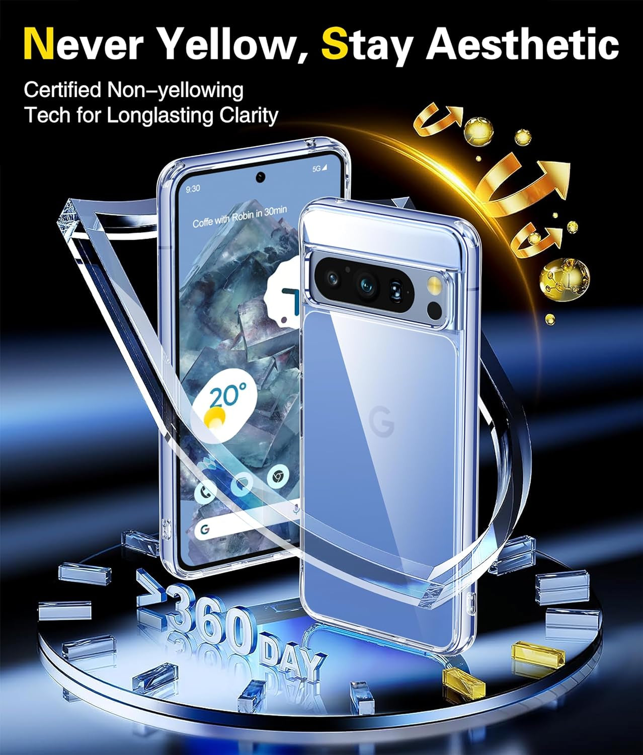 Oterkin for Pixel 8 Pro Case Clear,[20X Anti-Yellowing] Google Pixel 8 Pro Case with [Built-In 4 Airbags] Military-Grade Shockproof Bumper Protective Phone Case for Google Pixel 8 Pro 6.7 Inch-Clear  Oterkin   