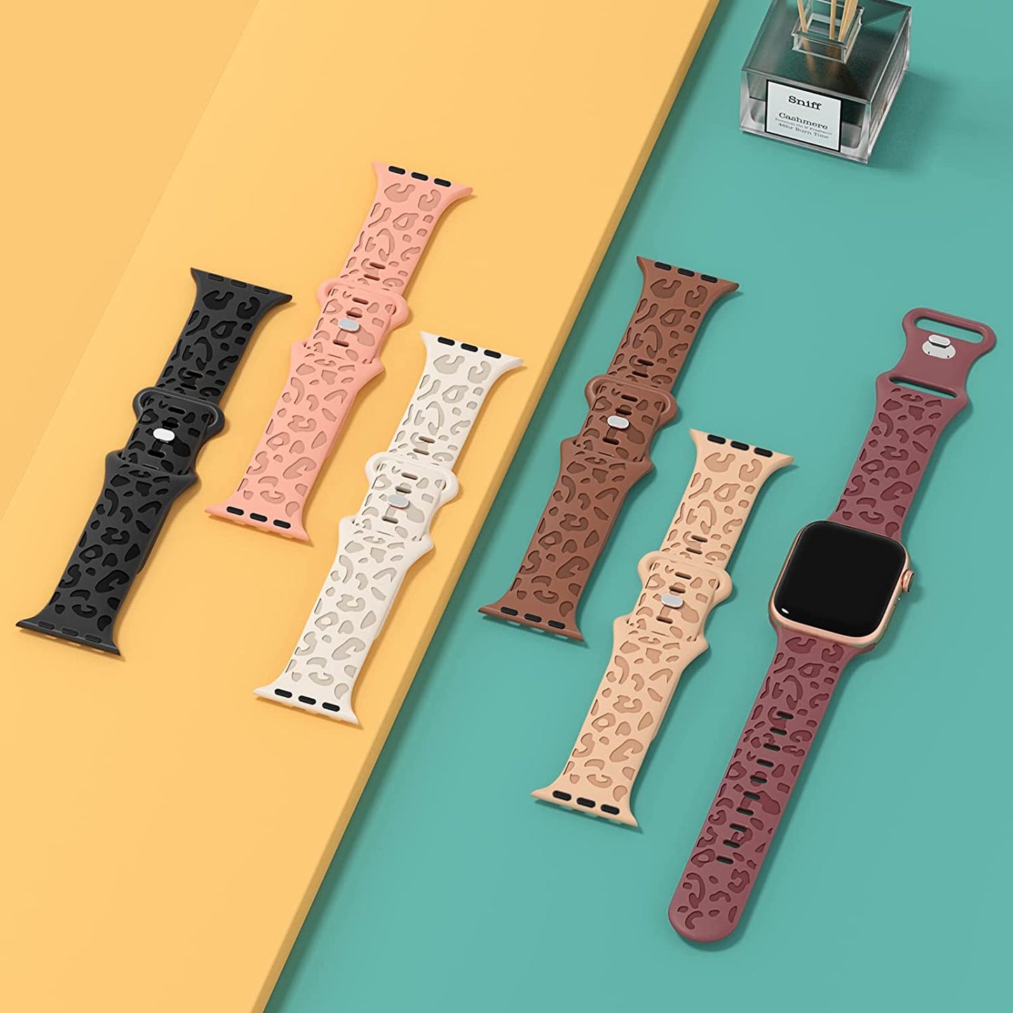 6 Pack Leopard Engraved Bands Compatible with Apple Watch Band 40Mm 44Mm 38Mm 45Mm 49Mm 42Mm Women Men,Waterproof Cheetah Sport Silicone Strap Wristbands for Iwatch SE Ultra Series 8 7 6 5 4 3 2 1  HEARTBOOM   