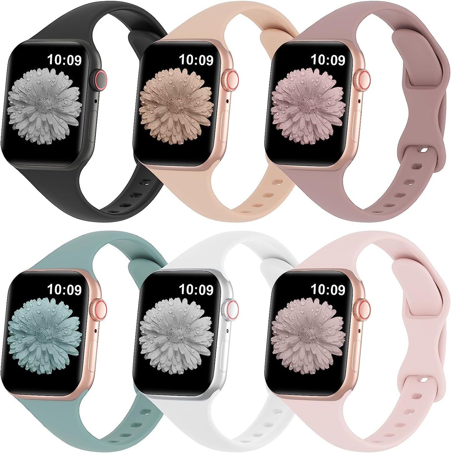 Slimband 6 Pack Slim Silicone Bands Compatible for Apple Watch Band 38Mm 40Mm 41Mm 42Mm 44Mm 45Mm 49Mm, Narrow Replacement Strap Thin Wristband for Iwatch Ultra Series 8/SE/7/6/5/4/3/2/1 Women Men  Slimband   