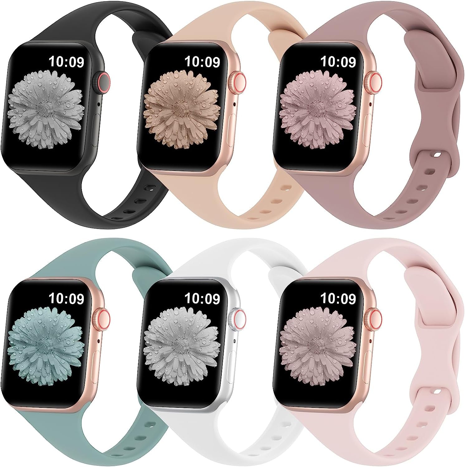 Slimband 6 Pack Slim Silicone Bands Compatible for Apple Watch Band 38Mm 40Mm 41Mm 42Mm 44Mm 45Mm 49Mm, Narrow Replacement Strap Thin Wristband for Iwatch Ultra Series 8/SE/7/6/5/4/3/2/1 Women Men  Slimband   